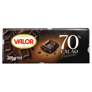 VALOR, TABLETA DE CHOCOLATE 70% CACAO, 200GR, CAJA DE 17 UNIDADES